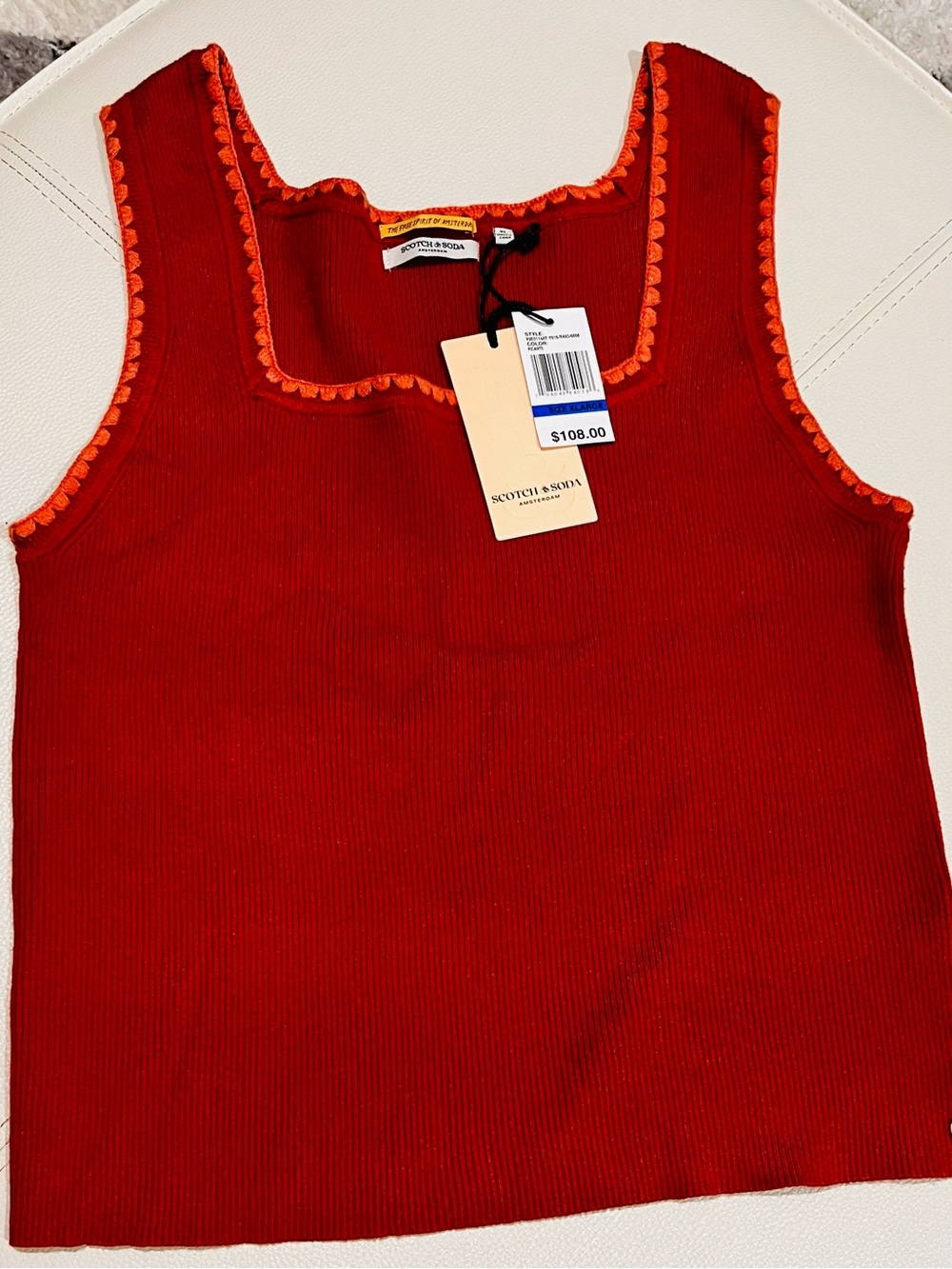Scotch & Soda Rust Ribbed Square Neck Tank - Picture 4 of 6